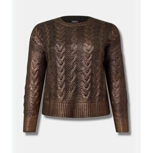 Torrid Women's Cable Knit‎ Metallic Cropped Foil Pullover Sweater Brown Size 2